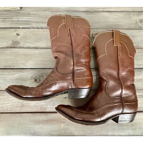 Vintage Justin Fort Worth Womens Size 6.5 A Narrow Brown Leather Cowboy Western - Picture 6 of 12